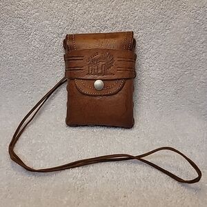Vintage Hand Tooled Leather Clutch Wristlet Phone Case Boho Made In Greece